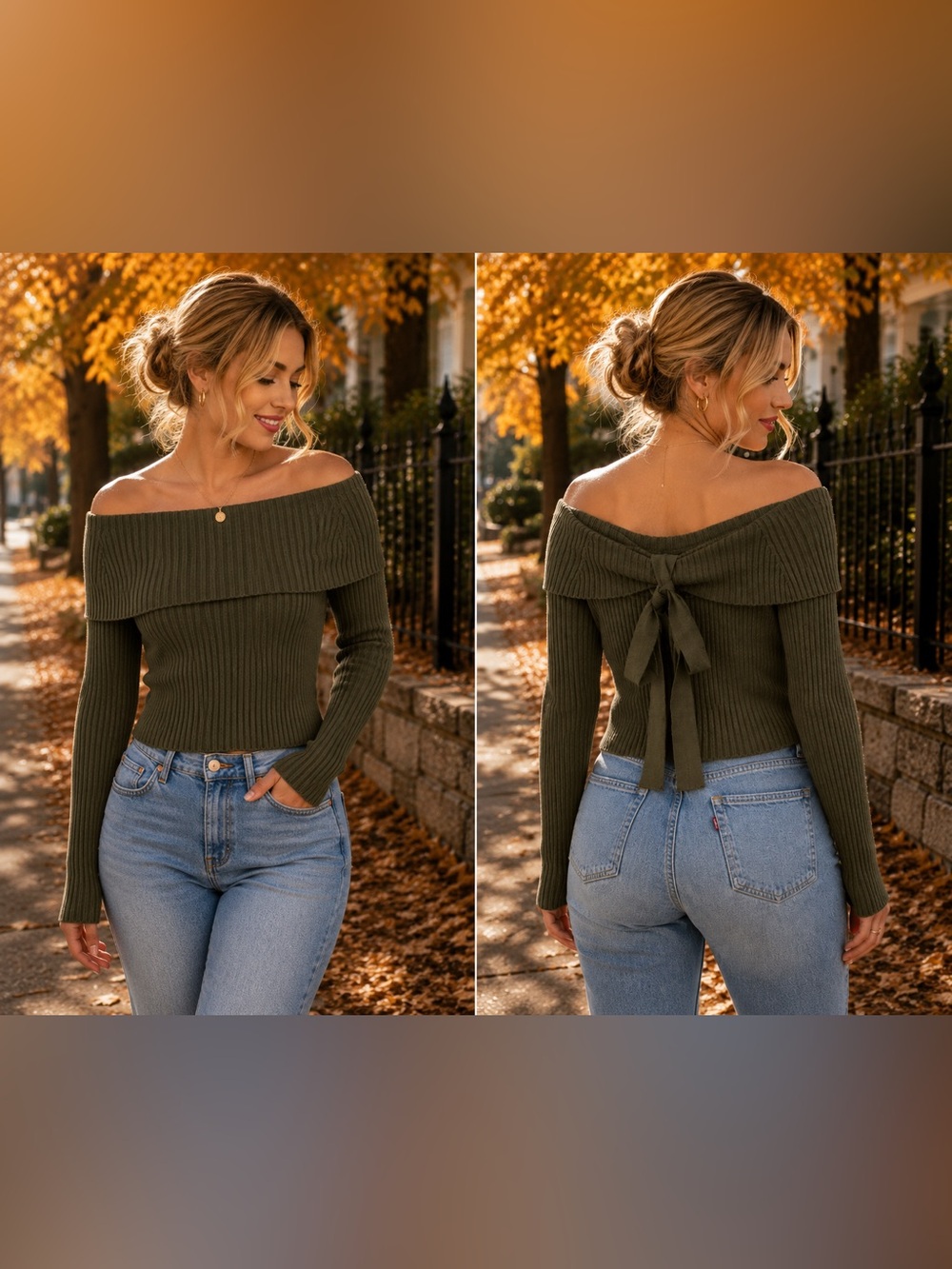 Le Lis Olive Off-Shoulder Crop Top